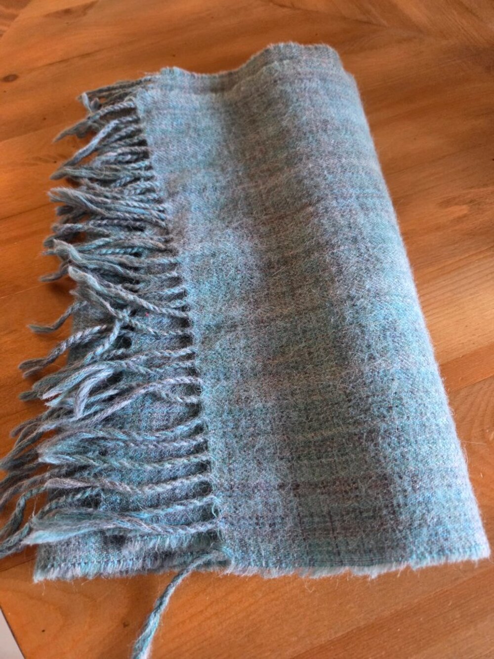 Handmade 100% Alpaca Wool Blue Plaid Scarf - Picture 8 of 8